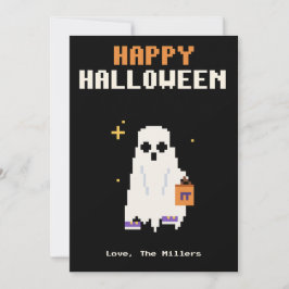 ピクセルアートのハロウィンカード:子供の幽霊コスチューム シーズンカード
