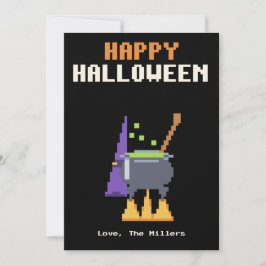 ピクセルアートのハロウィンカード 魔女の鍋 シーズンカード