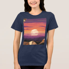 ピクセルアートの夕焼けブルーTシャツ トライブレンドＴシャツ