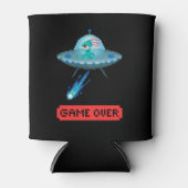 ピクセルアートの宇宙船 UFO エイリアン ゲームオーバー 缶クーラー (正面)