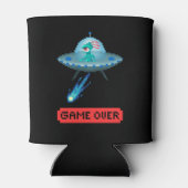 ピクセルアートの宇宙船 UFO エイリアン ゲームオーバー 缶クーラー (裏面)