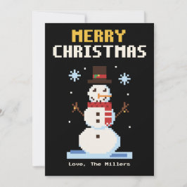ピクセルアートの雪だるまのクリスマスカード シーズンカード