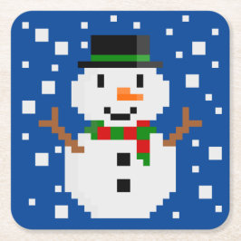 ピクセルアートの雪だるま1 スクエアペーパーコースター