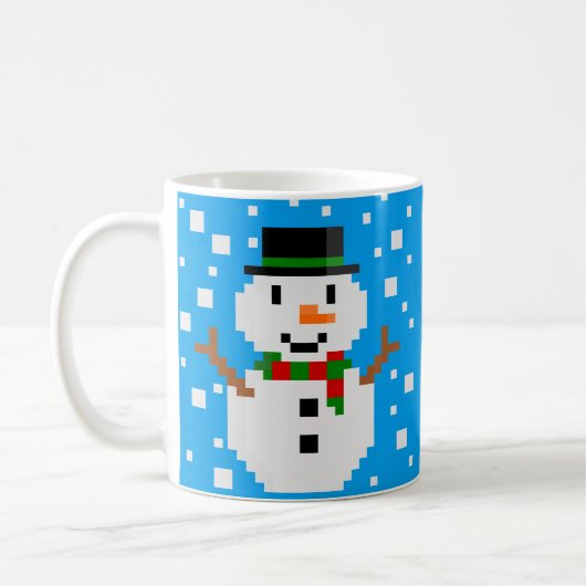 ピクセルアートの雪だるま コーヒーマグカップ (左)