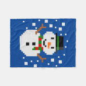 ピクセルアートの雪だるま フリースブランケット (正面(横))