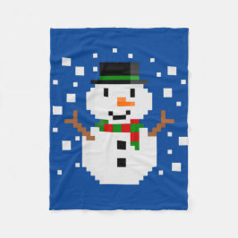 ピクセルアートの雪だるま フリースブランケット