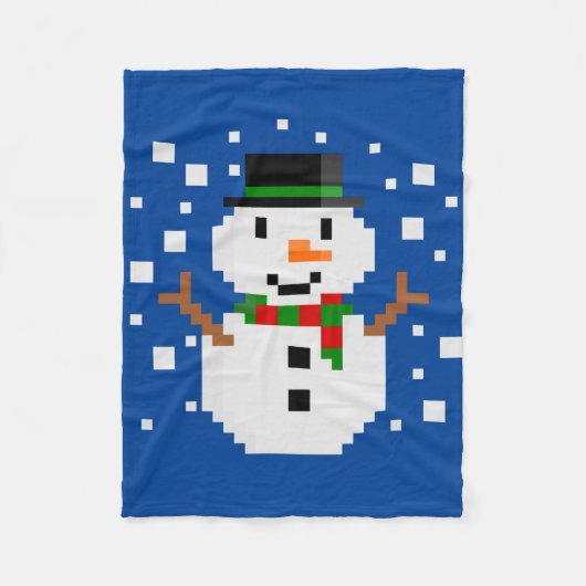ピクセルアートの雪だるま フリースブランケット (正面)