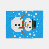 ピクセルアートの雪だるま フリースブランケット (正面(横))