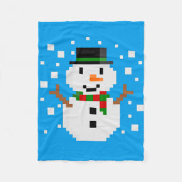 ピクセルアートの雪だるま フリースブランケット