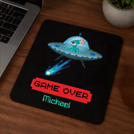 ピクセルアートの「ゲームオーバー」エイリアンの空飛ぶUFO宇宙船 マウスパッド