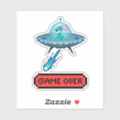 ピクセルアートの「ゲームオーバー」エイリアンUFO宇宙船 シール (シート)
