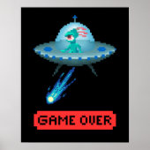ピクセルアートの「ゲームオーバー」エイリアンUFO宇宙船 ポスター (正面)