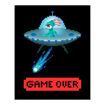 ピクセルアートの「ゲームオーバー」エイリアンUFO宇宙船