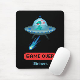 ピクセルアートの「ゲームオーバー」エイリアンUFO宇宙船 マウスパッド