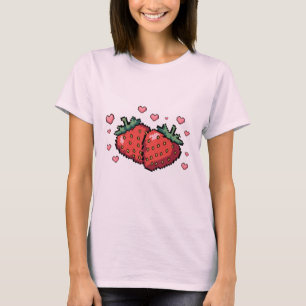 ピクセルアートイチゴとハート – かわいいレトロ Tシャツ