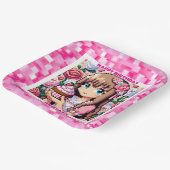 ピクセルアートガールズピンクの誕生日パーティーパーソナライズされた ペーパープレート (傾斜あり)
