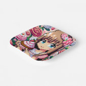 ピクセルアートガールズピンクの誕生日パーティー ペーパープレート (傾斜あり)