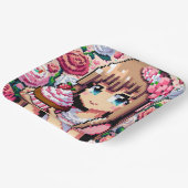 ピクセルアートガールズピンクの誕生日パーティー ペーパープレート (傾斜あり)