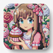 ピクセルアートガールズピンクの誕生日パーティー ペーパープレート (正面)
