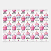 ピクセルアートガールズピンクの誕生日パーティー ラッピングペーパーシート (正面3)