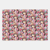 ピクセルアートガールズピンクの誕生日パーティー ラッピングペーパーシート (正面)