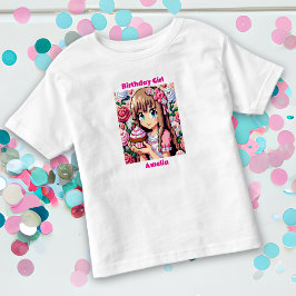 ピクセルアートガールズピンク誕生日ガールパーソナライズされた トドラーTシャツ