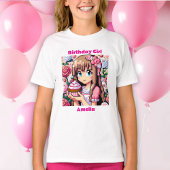 ピクセルアートガールズピンク誕生日ガールパーソナライズされた Tシャツ
