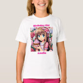 ピクセルアートガールズピンク誕生日ガールパーソナライズされた Tシャツ (正面)