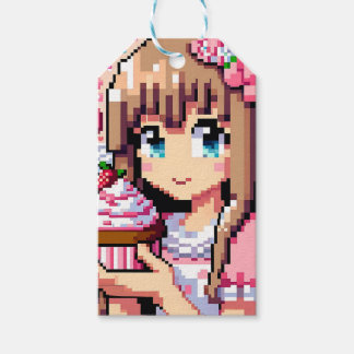 ピクセルアートガールズピンク誕生日ガール ギフトタグ