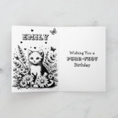 ピクセルアートキャッツと花パーソナライズされた誕生日 カード (内部)