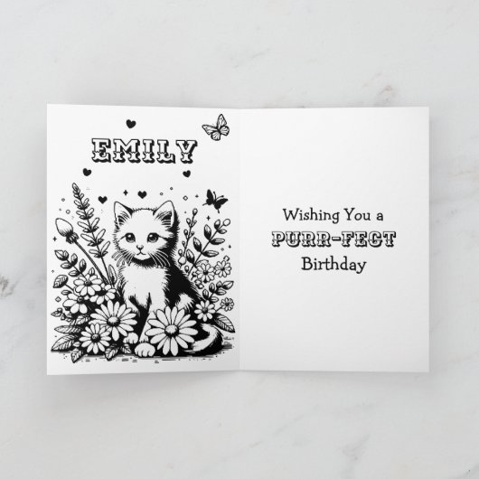 ピクセルアートキャッツと花パーソナライズされた誕生日 カード (内部)