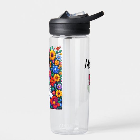 ピクセルアートキャット、子猫、花パーソナライズされた ウォーターボトル (左面)