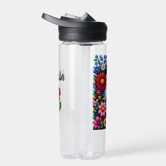 ピクセルアートキャット、子猫、花パーソナライズされた ウォーターボトル (右面)