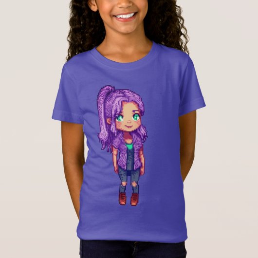 ピクセルアートキャラクター 紫髪 Tシャツ (正面)