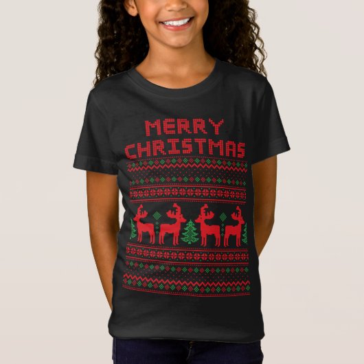 ピクセルアートスタイル メリークリスマスTシャツ Tシャツ (正面)