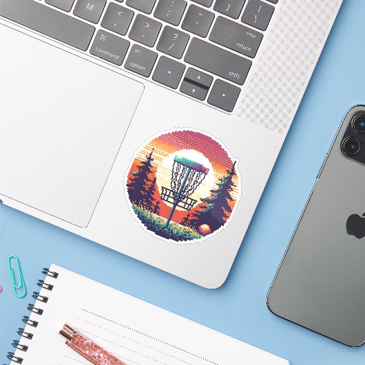 ピクセルアートディスクゴルフコース シール (ノートパソコンとiPhone)