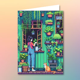 ピクセルアートプラントラバー誕生日 | カラーリングページ カード