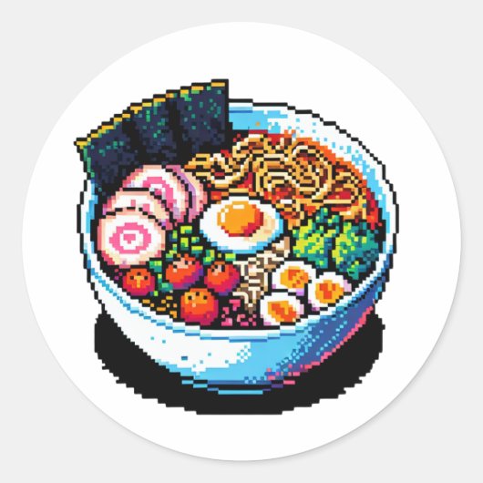 ピクセルアートラーメン ラウンドシール (正面)