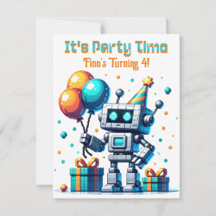 ピクセルアートロボット少年の誕生日パーティー 招待状