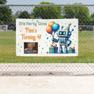 ピクセルアートロボット少年の誕生日パーティー 横断幕