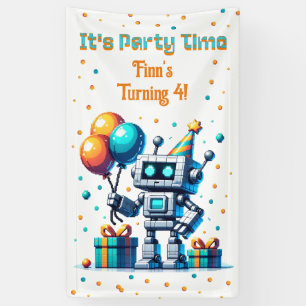 ピクセルアートロボット少年の誕生日パーティー 横断幕