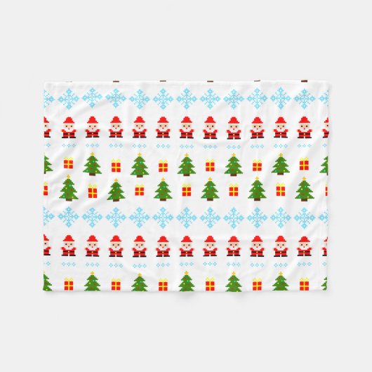 ピクセルアート クリスマス フリースブランケット (正面(横))