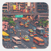 ピクセルアート　東京の渋滞のステッカー スクエアシール (正面)