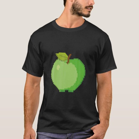 ピクセルアート – 緑のリンゴ Tシャツ (正面)