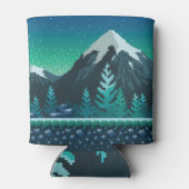 ピクセルアート:雪の山の夜。 缶クーラー (裏面)