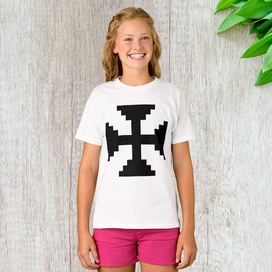 ピクセルアート 黒い十字架 シンボル Tシャツ