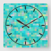 ピクセルア数々のートカラーパターン スクエア壁時計 (正面)