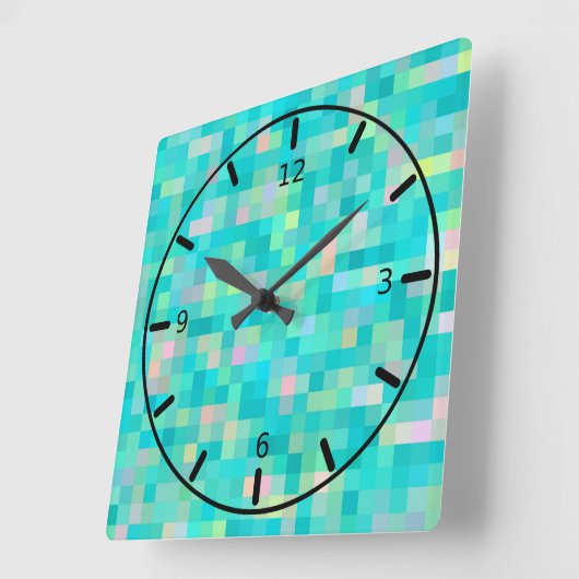 ピクセルア数々のートカラーパターン スクエア壁時計 (傾斜)