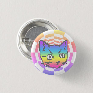 ピクセルキティ猫サイケデリックレインボボタン 缶バッジ