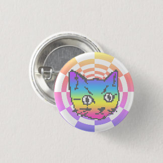 ピクセルキティ猫サイケデリックレインボボタン 缶バッジ